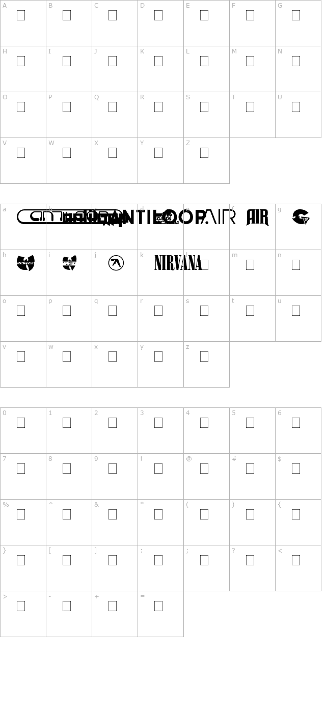 Bands & Artists character map