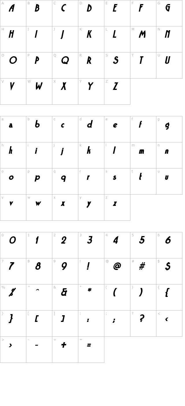 Bandstand BoldOblique character map