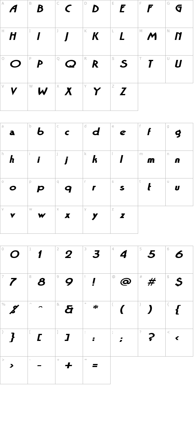 bandstandextended-oblique character map