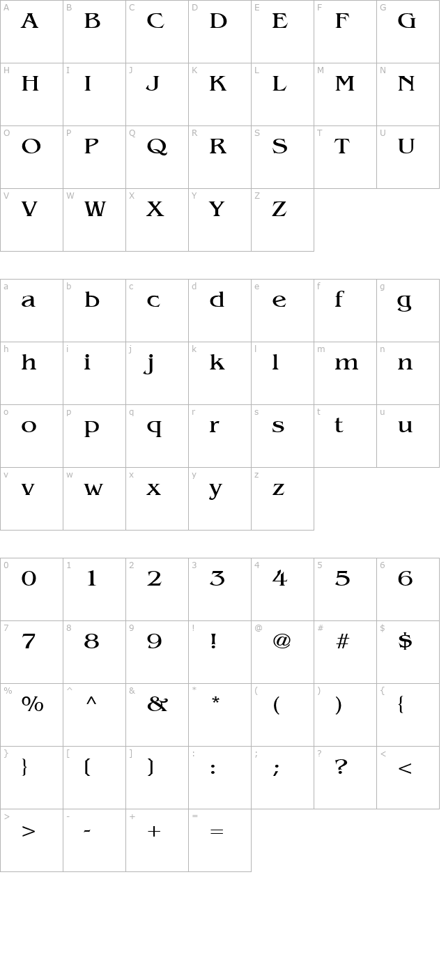 Bangle Wide Normal character map