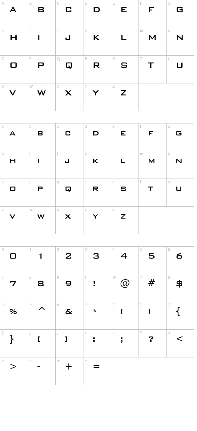 Bank Gothic Medium character map