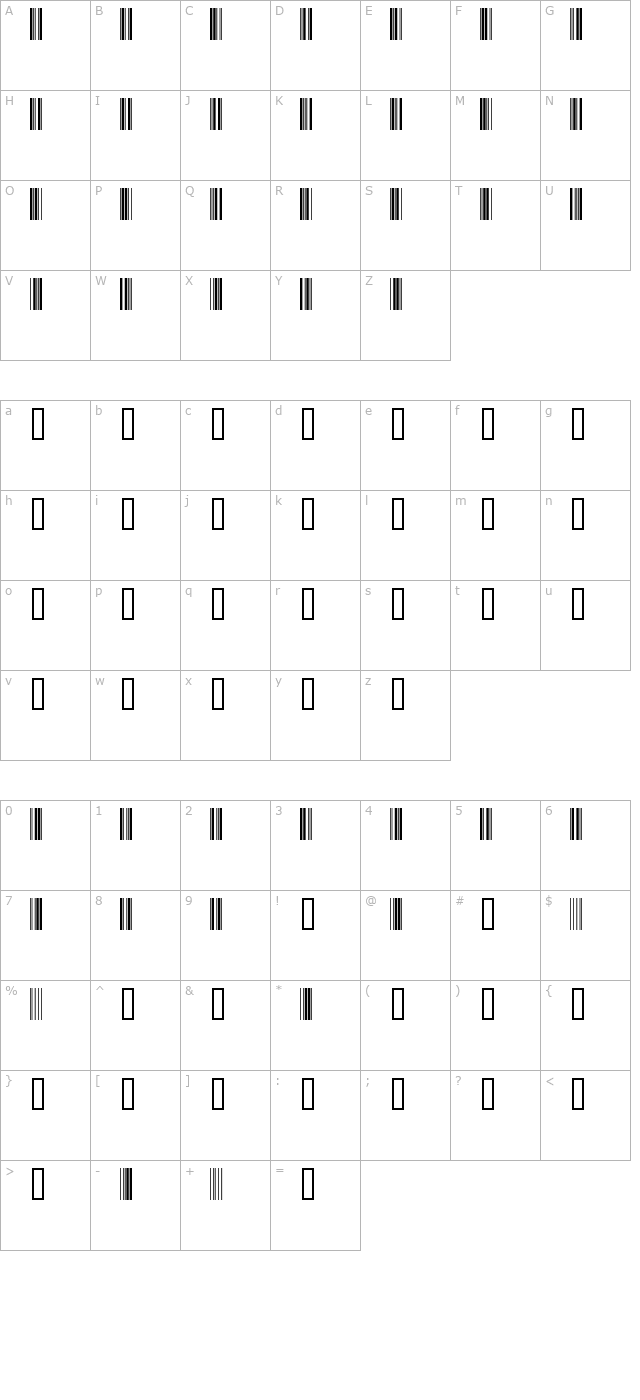 Bar 1 Normal character map