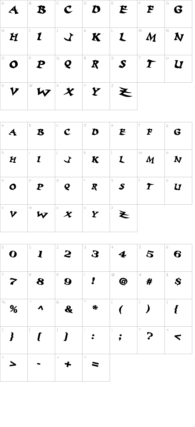 Baratz Bold Italic character map