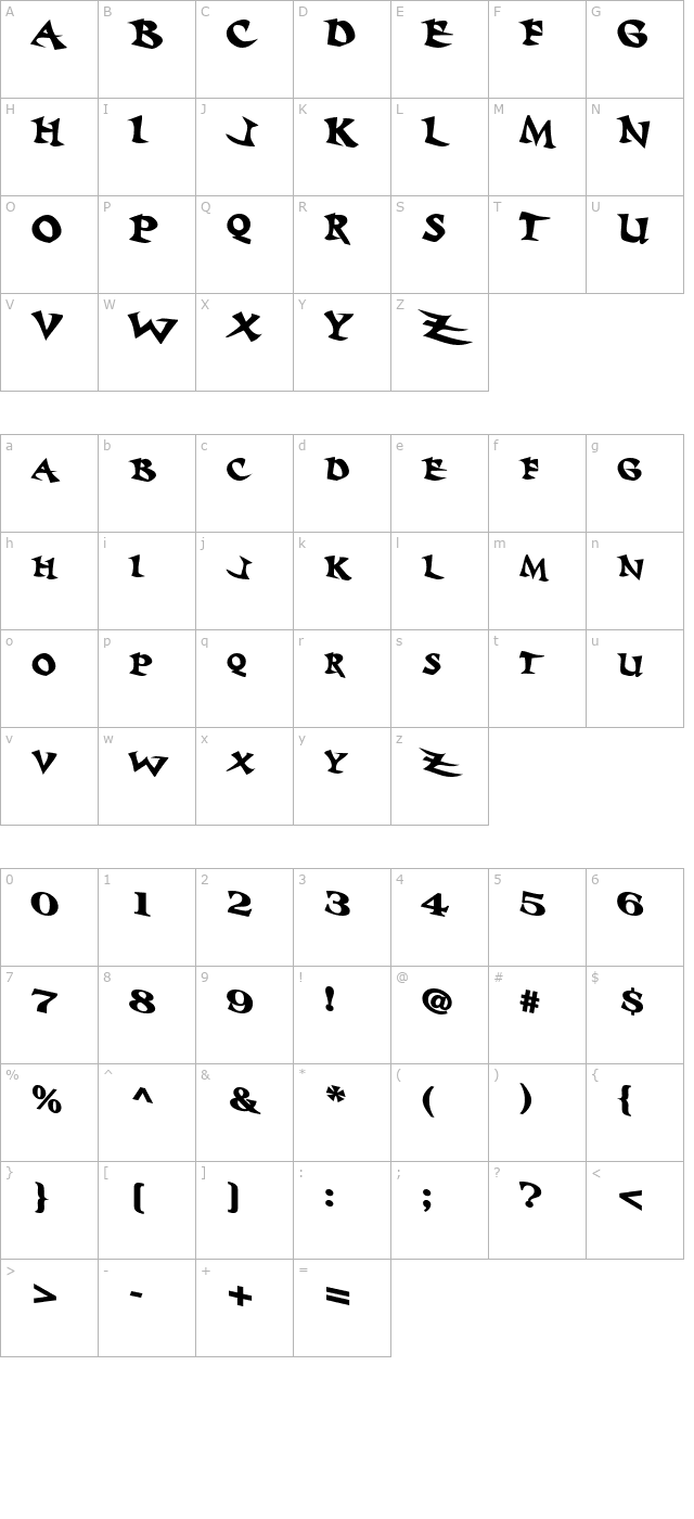 Baratz Bold character map