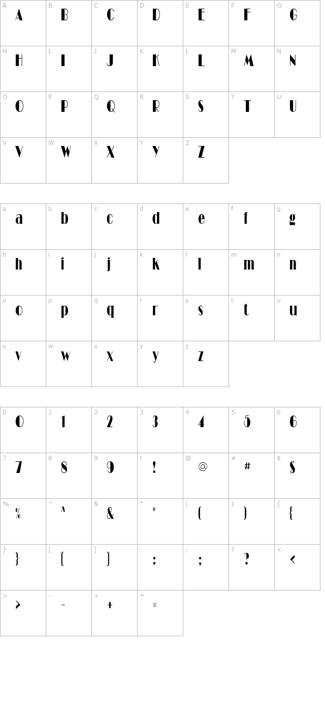 Barbe Display Condensed SSi Condensed character map