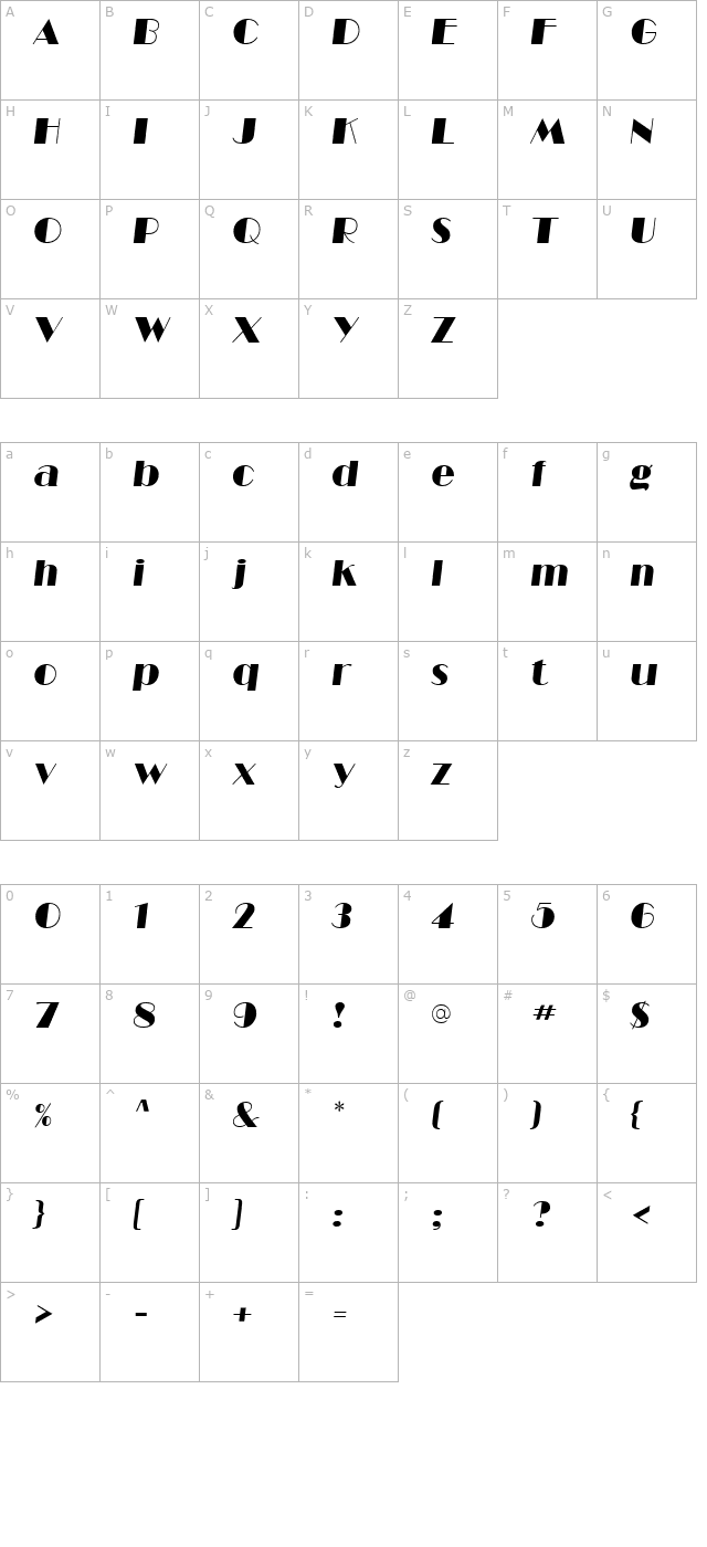 Barbe Display SSi Italic character map