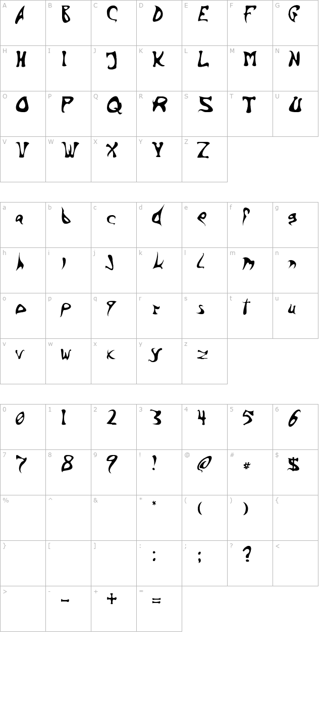 barbed-ink character map