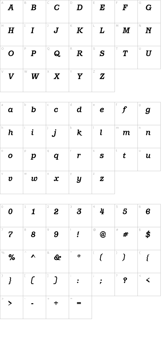 Barcelos Bold Italic character map