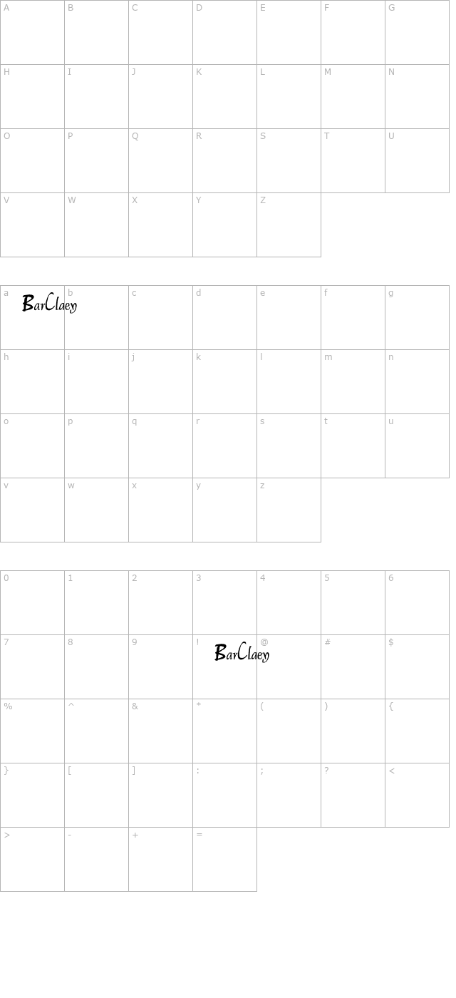 BarClaey Label character map