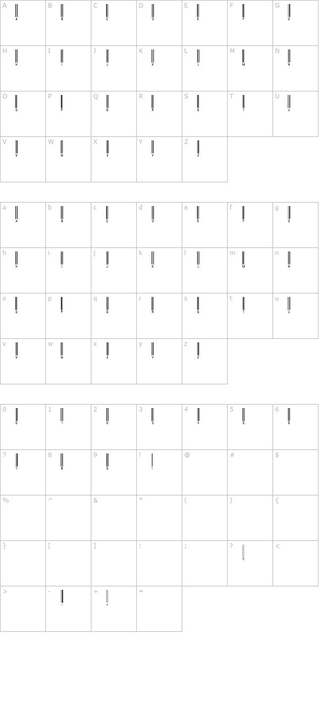 barcode font character map