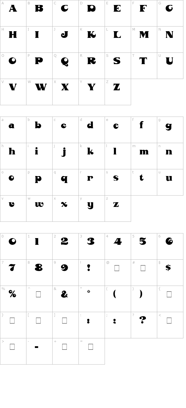 barracon-display-ssi character map