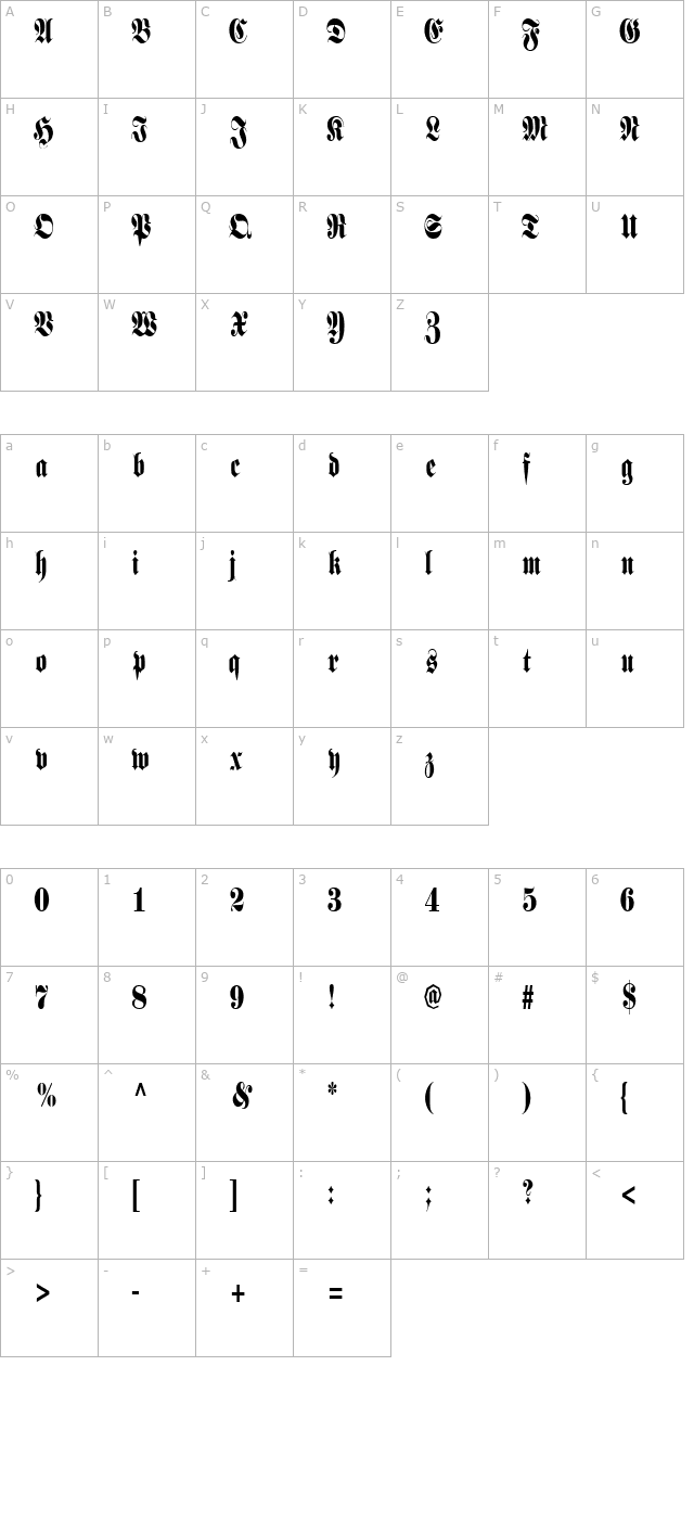 barroncondensed character map