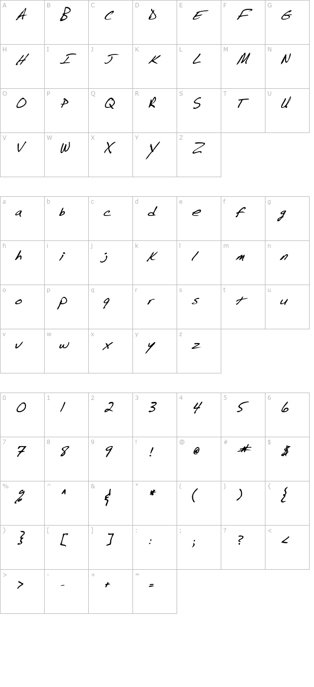 barryshand-bold-italic character map