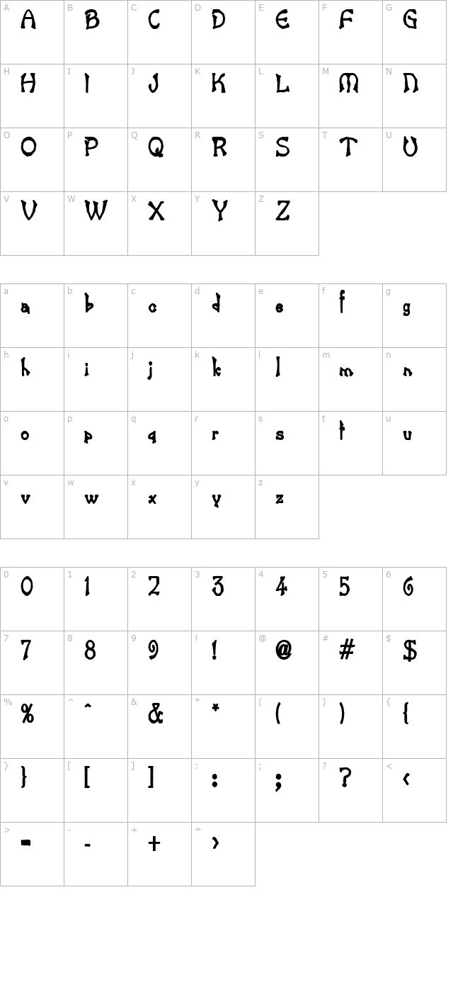 Bart Thin Heavy Bold character map