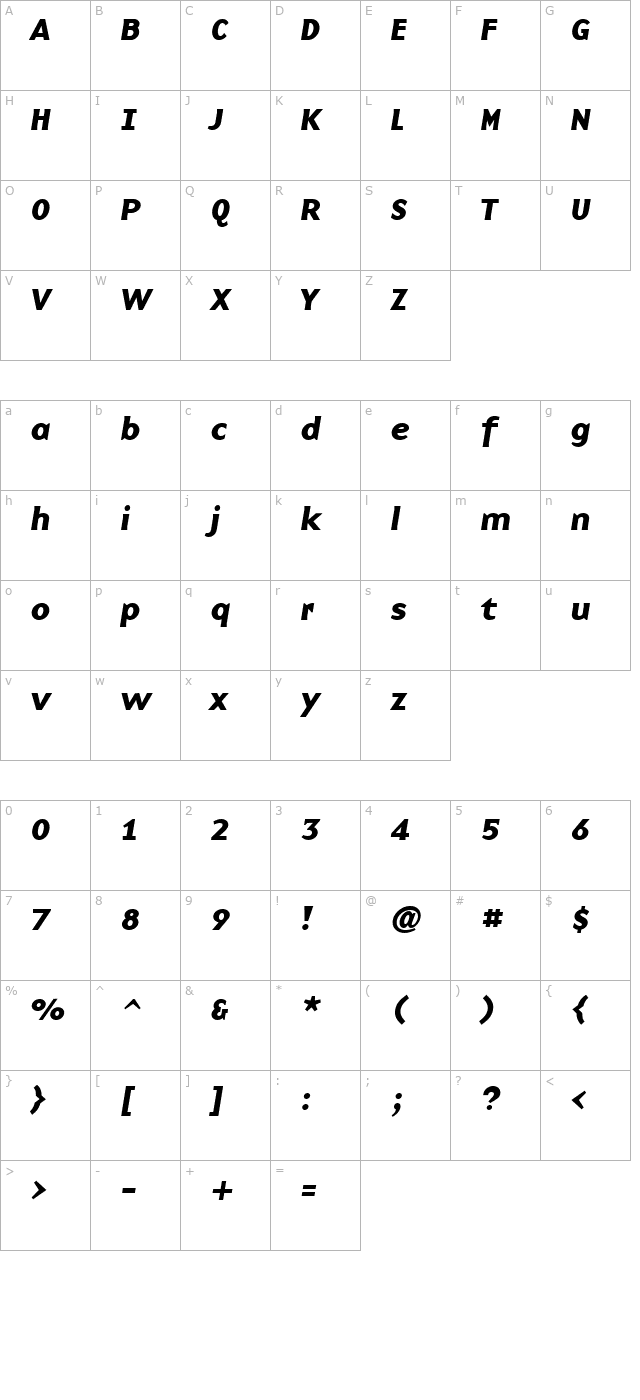 basenine-bold-italic character map