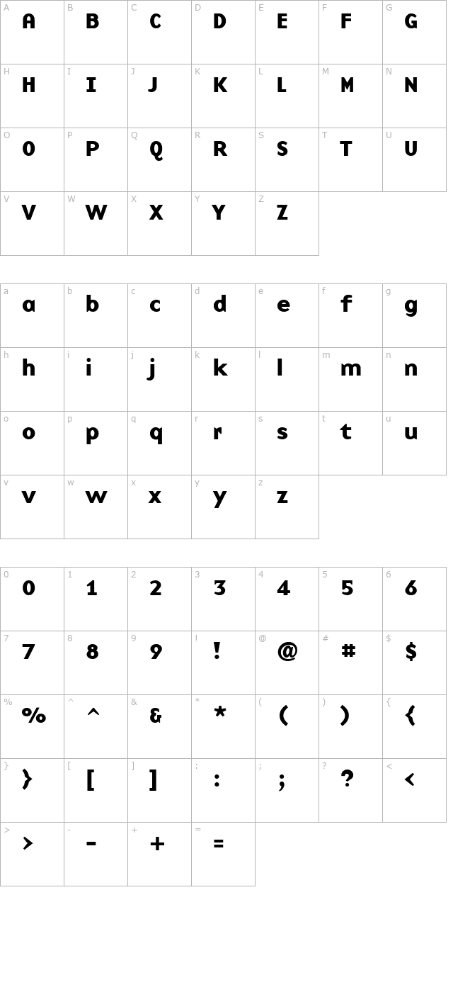 BaseNine Bold character map