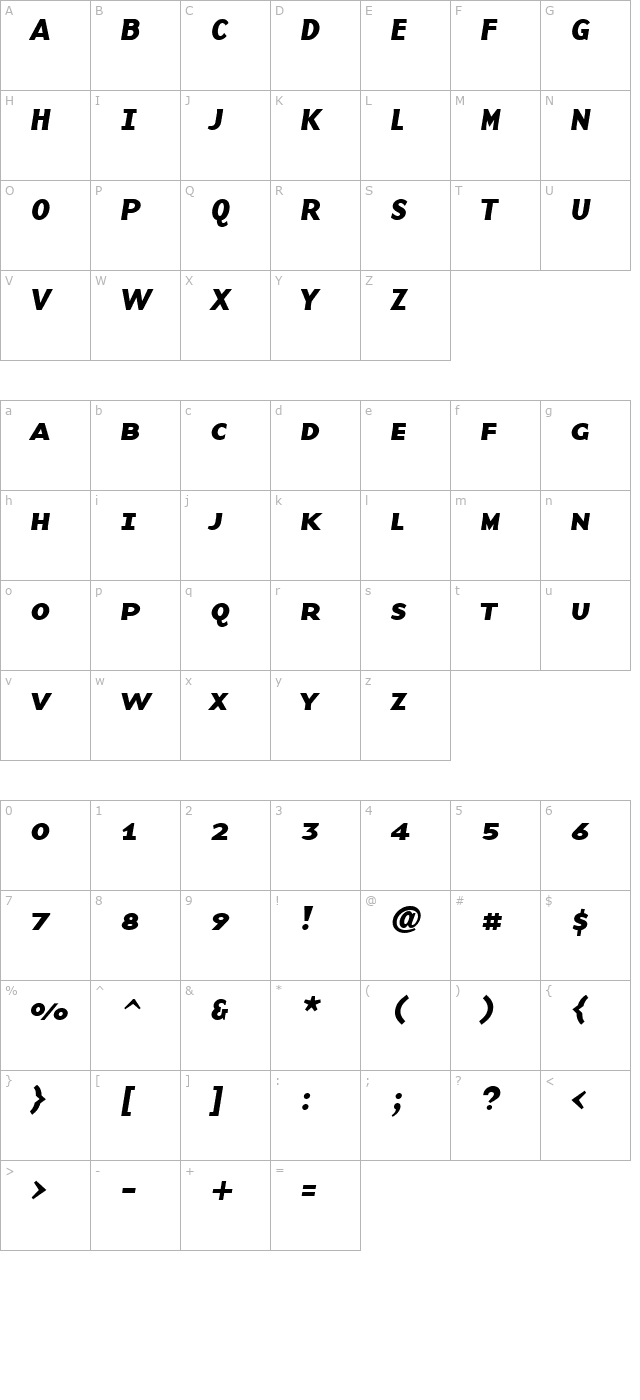 BaseNineSmallCaps Bold Italic character map