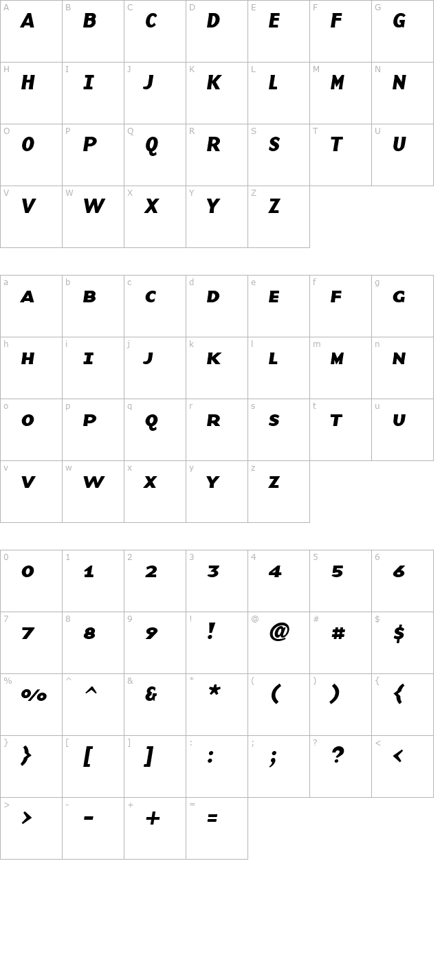 baseninesmallcaps-bold-italic character map