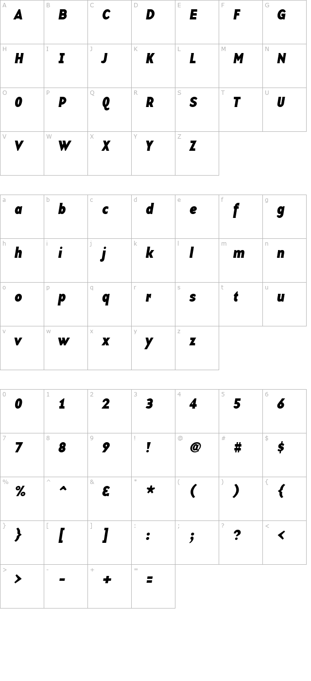 basetwelvesans-bold-italic character map