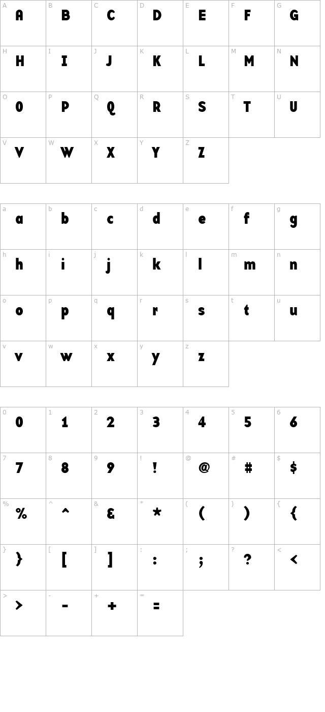 BaseTwelveSans Bold character map