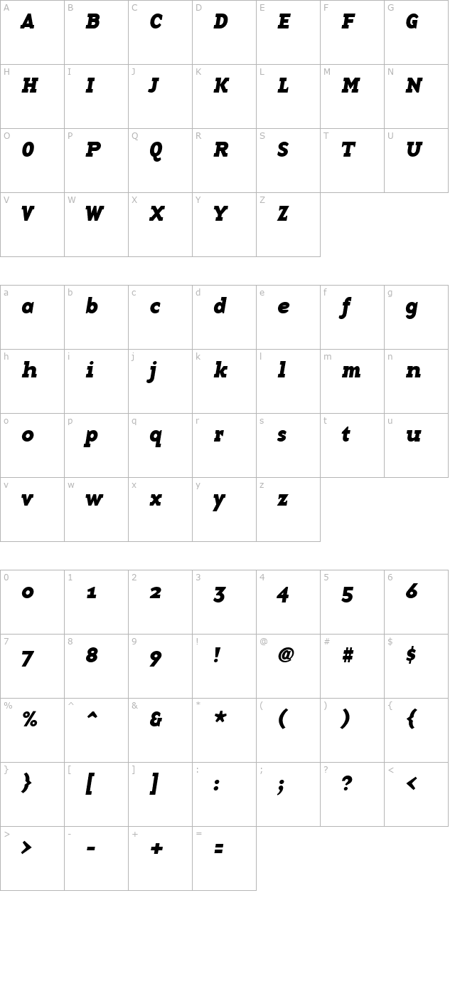 BaseTwelveSerif Bold Italic character map