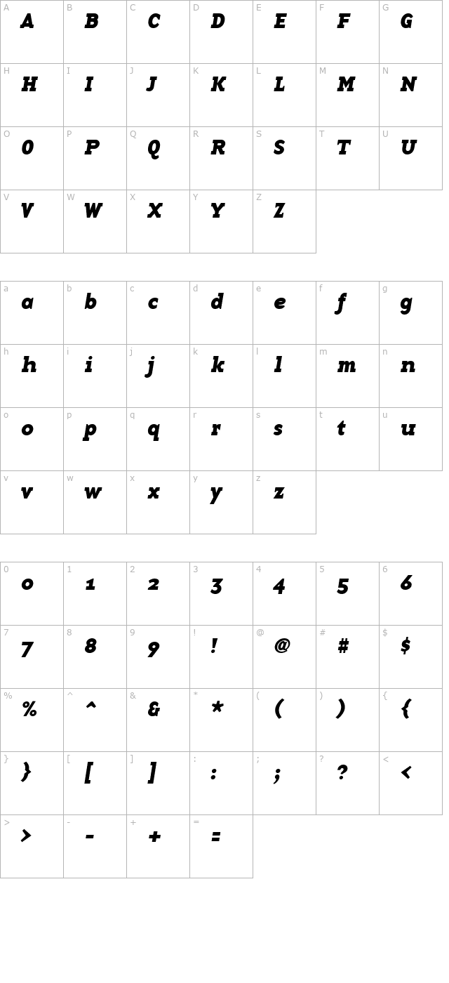 basetwelveserif-bold-italic character map