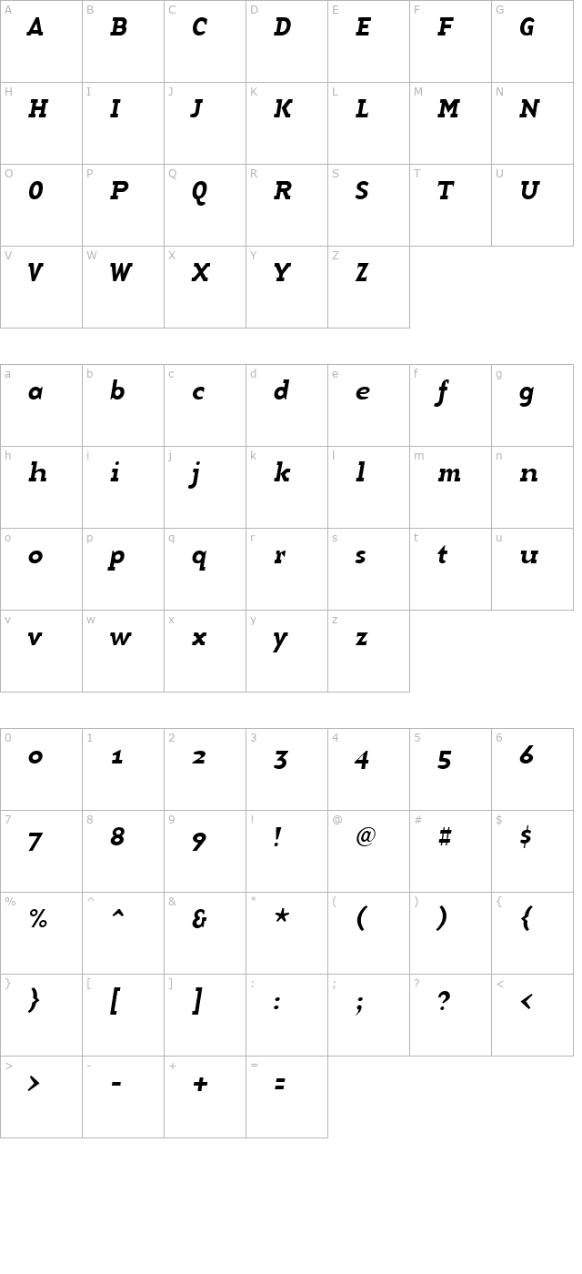 basetwelveserif-italic character map