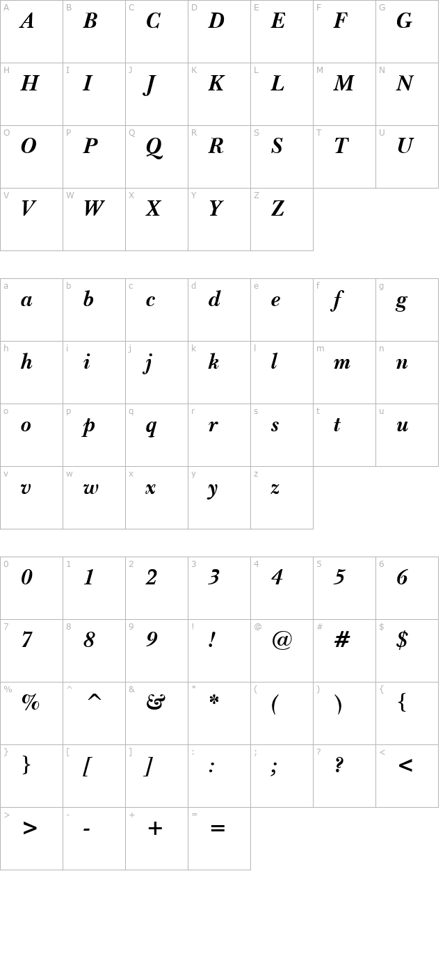 baskerton-bold-italic character map