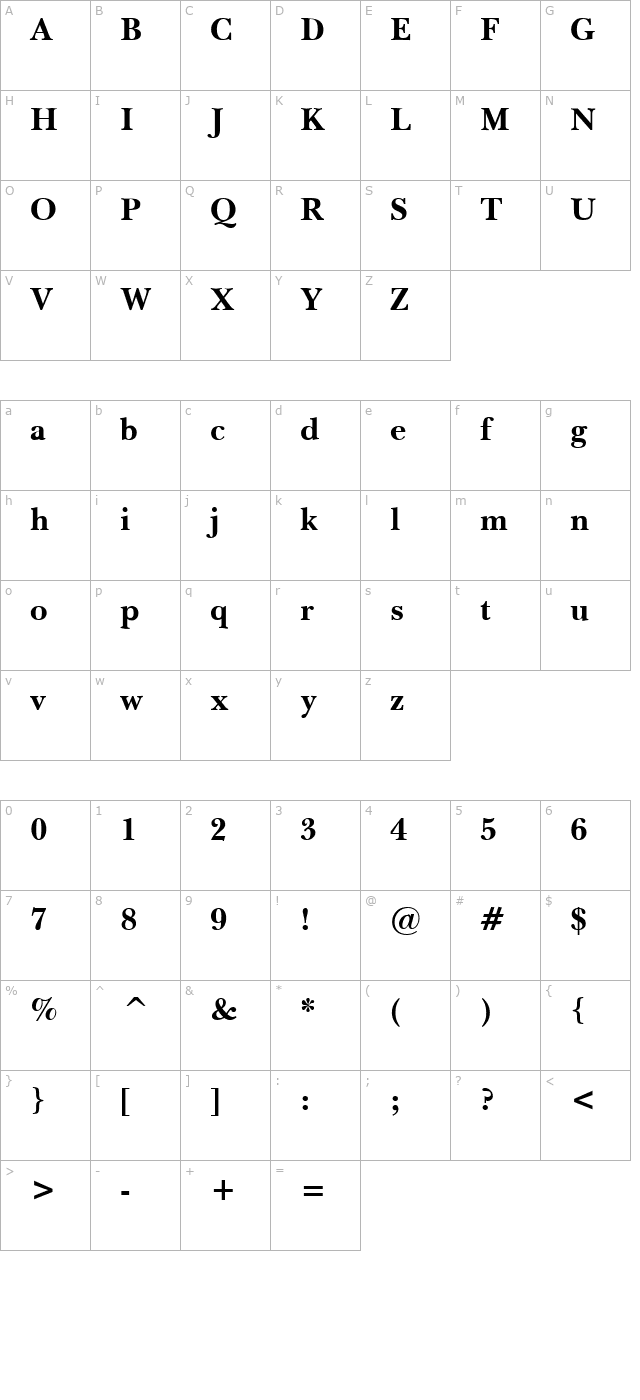 Baskerton Bold character map