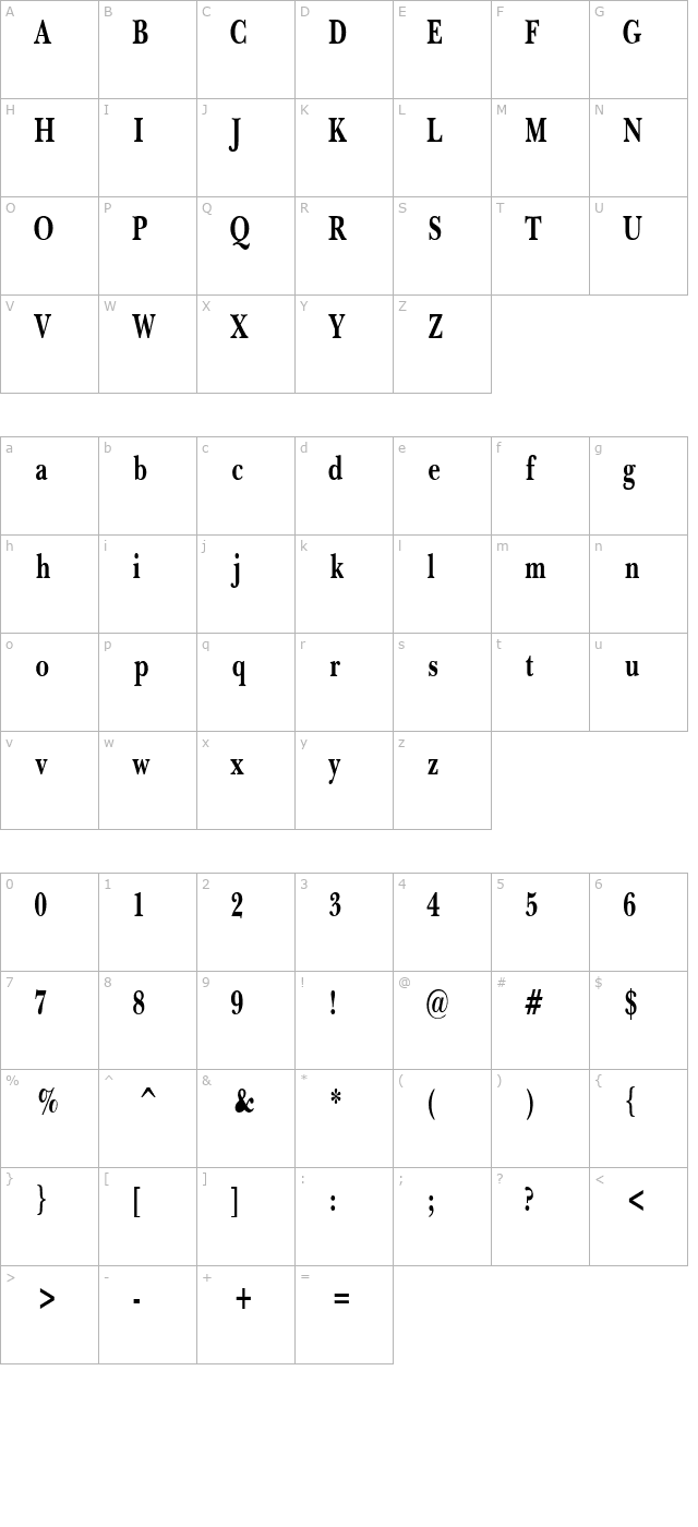 BaskertonCondSW Bold character map