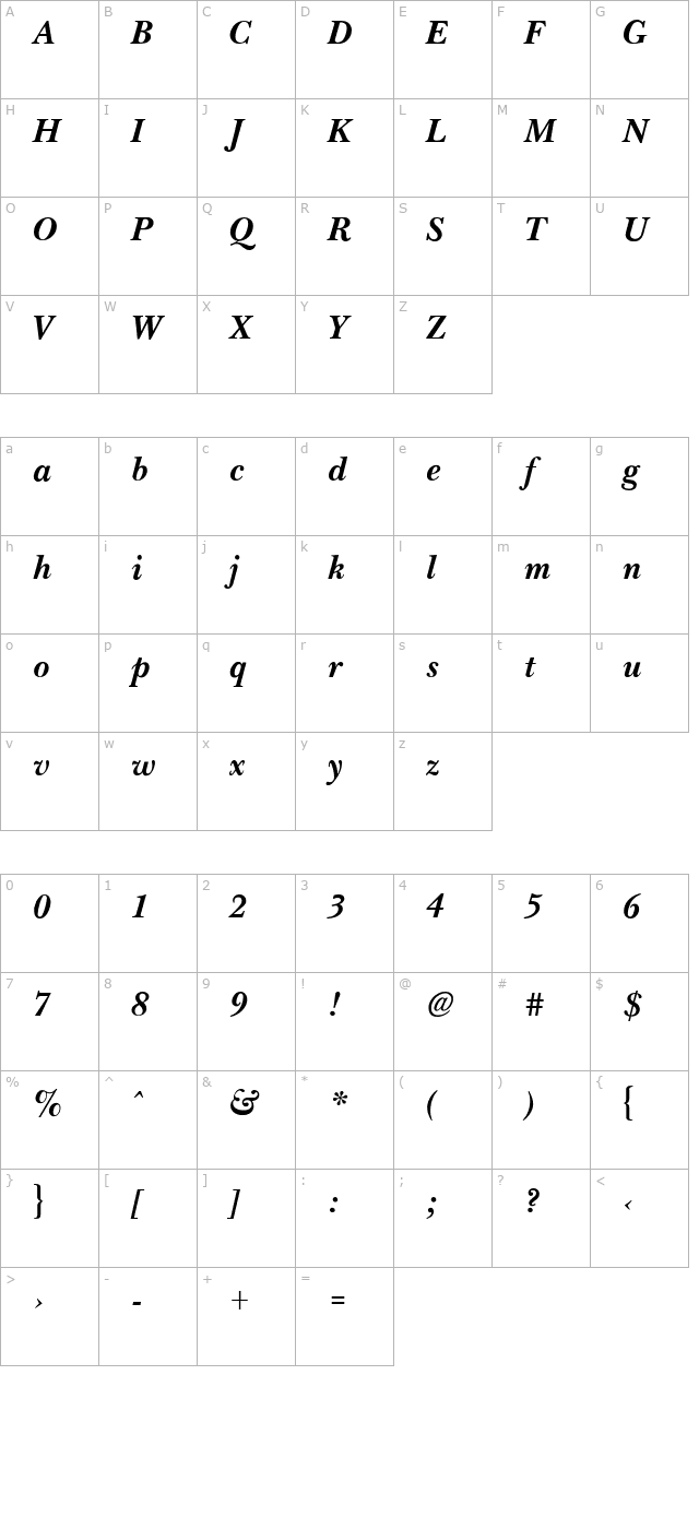 Basset BoldItalic character map