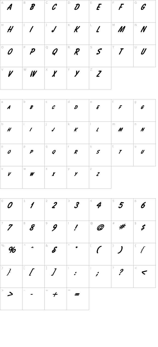 Bassett BoldItalic character map