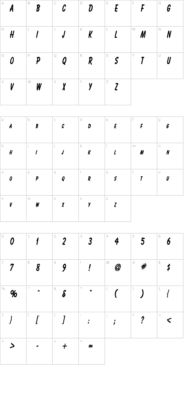 bassett-thin-bold character map