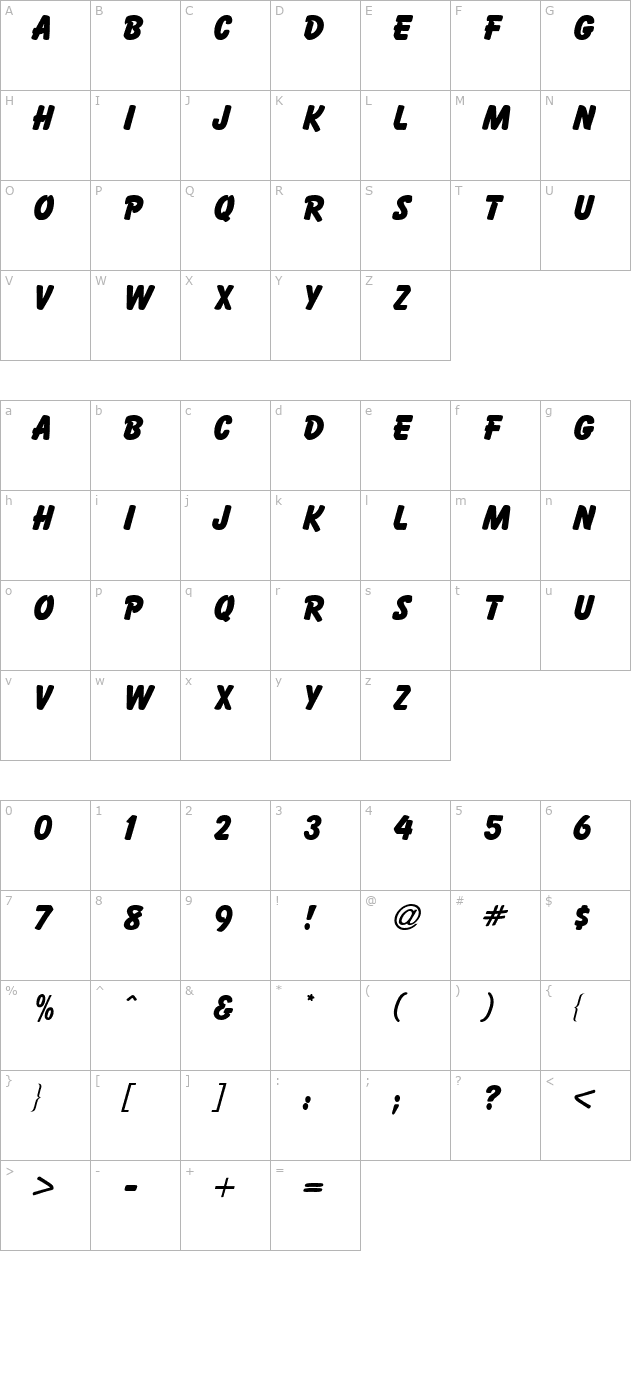 Bassoon Bold character map