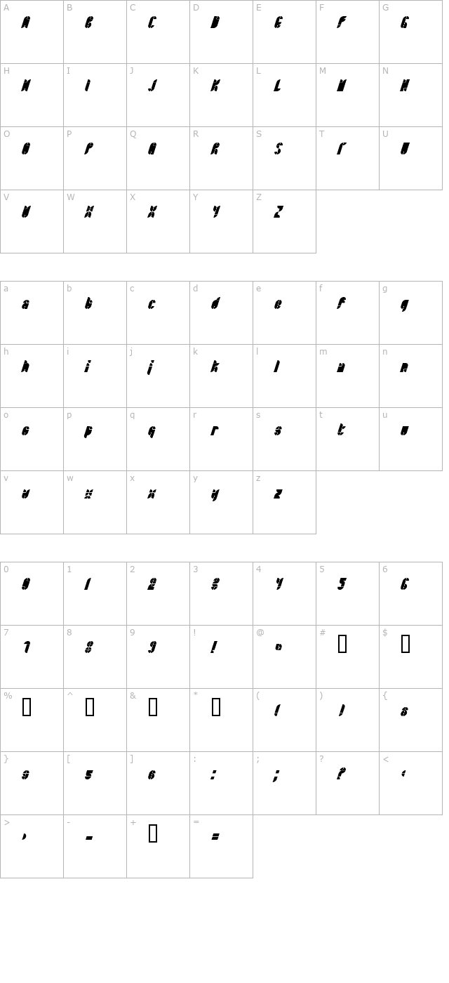 Bath BlackItalic character map