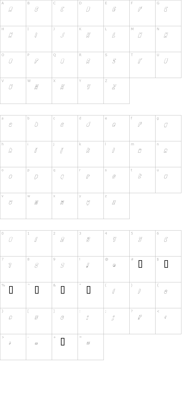 Bath BlackItalicOutline character map