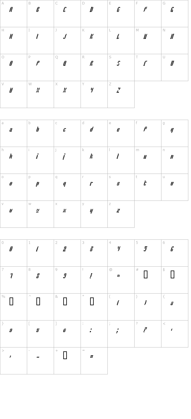 Bath LightItalic character map