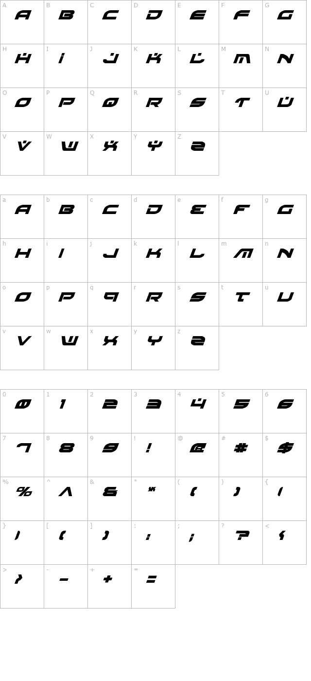 battlefield-bold-italic character map