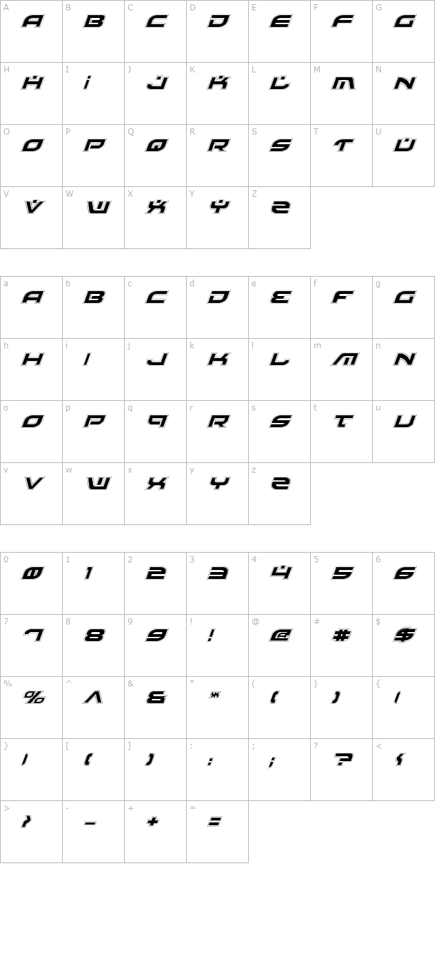 battlefield-pro-italic character map