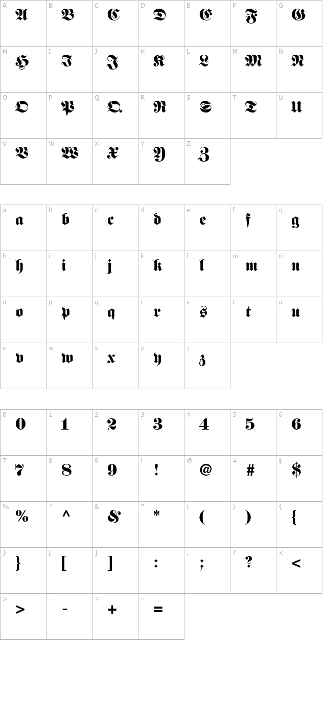 Bauble SSi Black character map