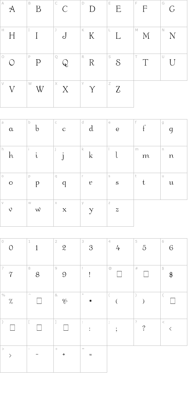 bauderie-script-ssi character map