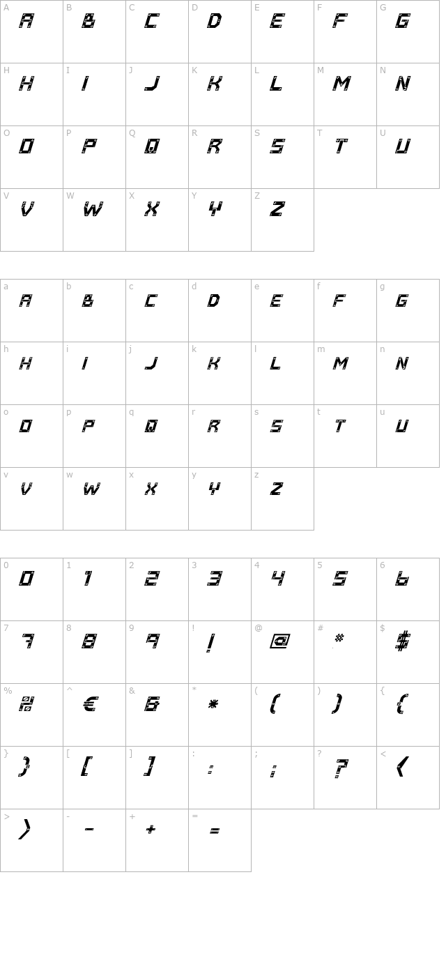 Baumarkt Italic character map