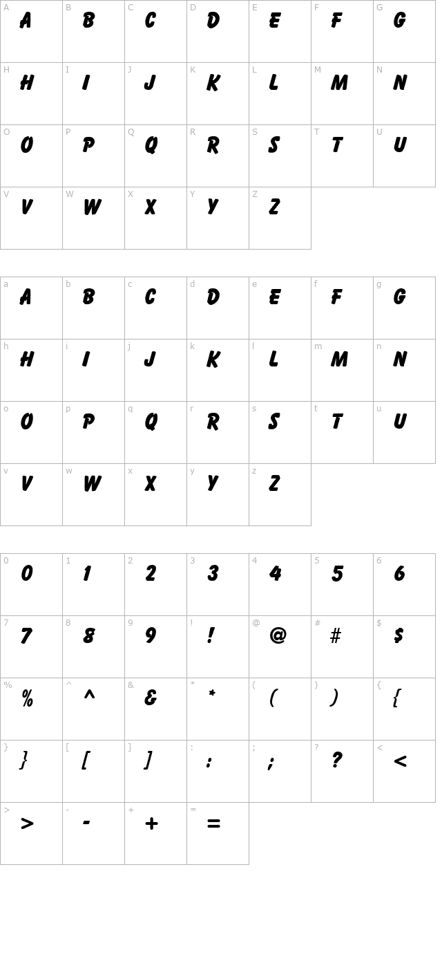 Bazooka Regular character map