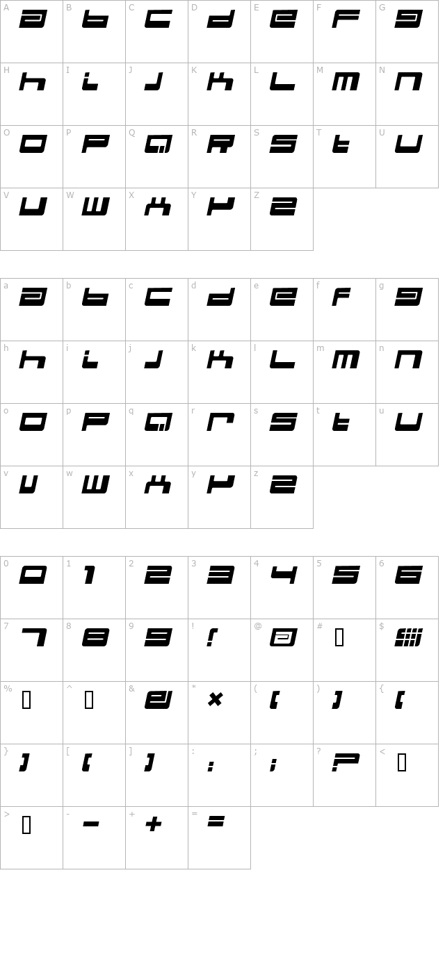 bdeject-italic character map