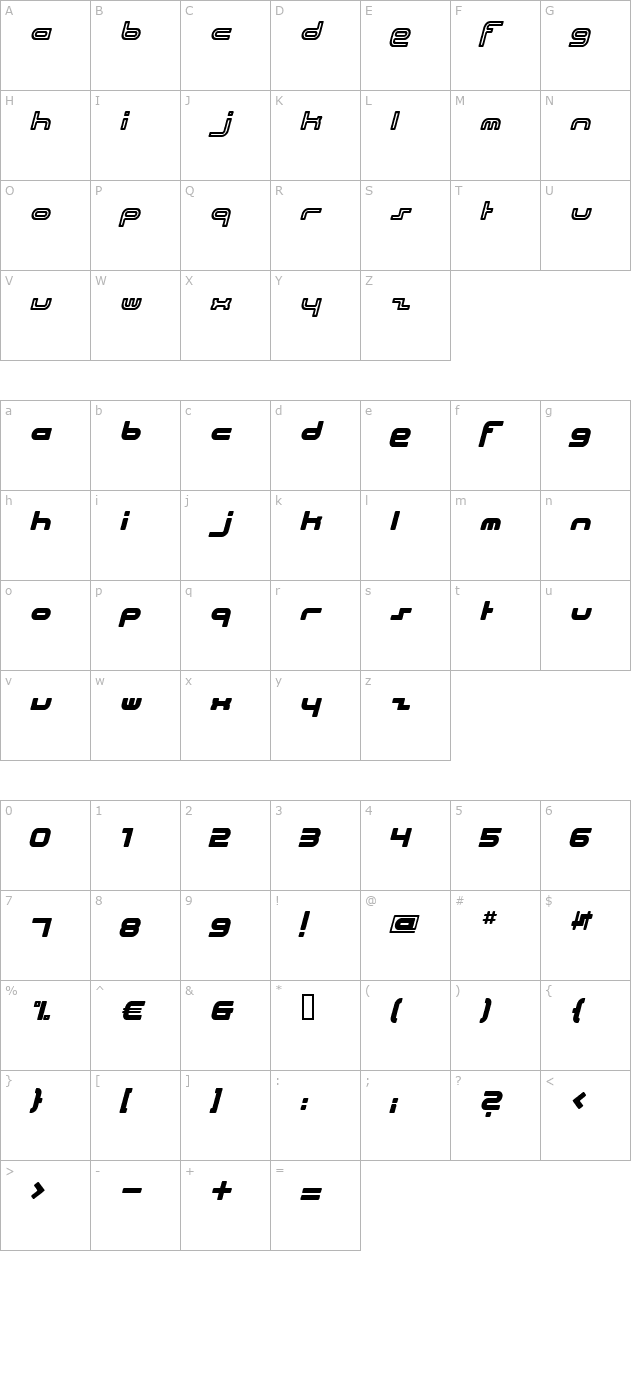 Beach House Italic character map