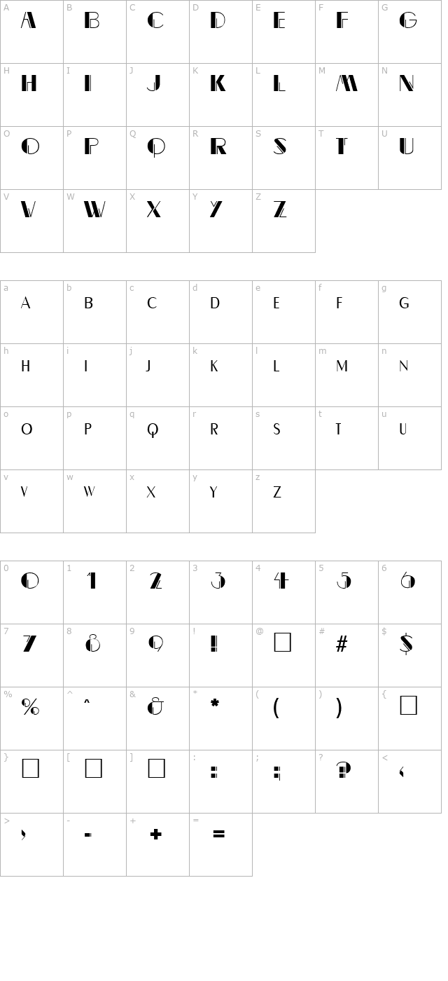 BealeVarigated Regular character map