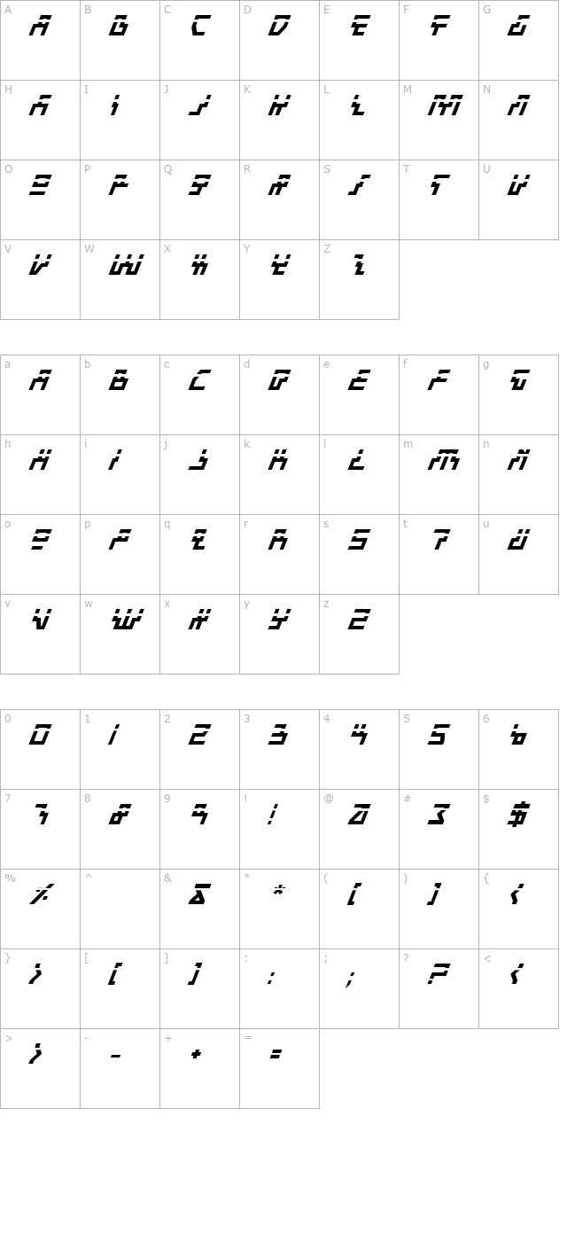 Beam Rider Bold Italic Laser character map