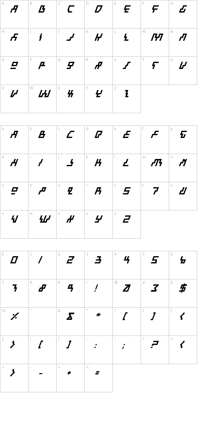 Beam Rider Bold Italic character map