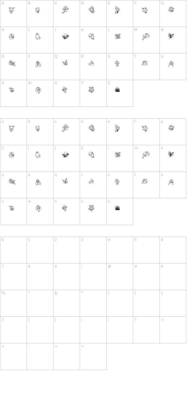 Bearpaw Bats character map