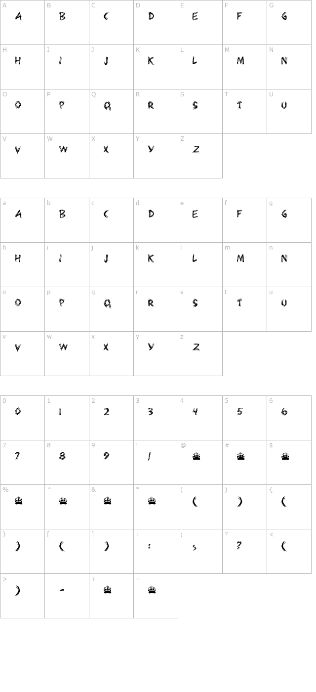 Bearpaw character map